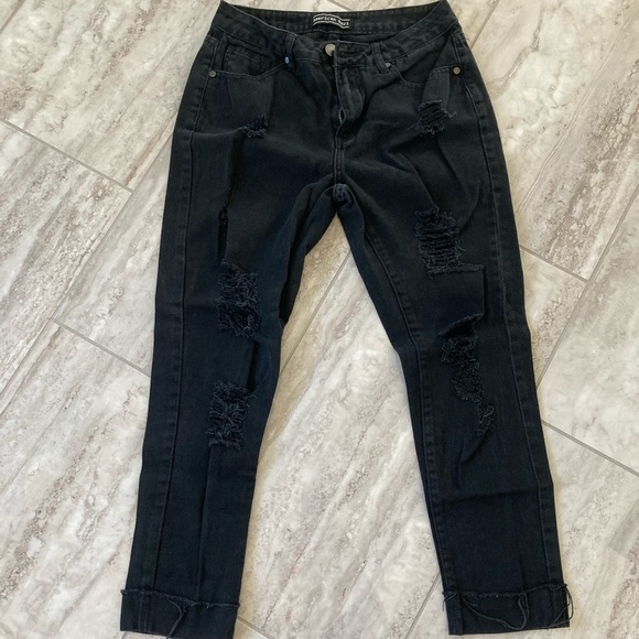 Small black distressed boyfriend jeans - Picture 1 of 2